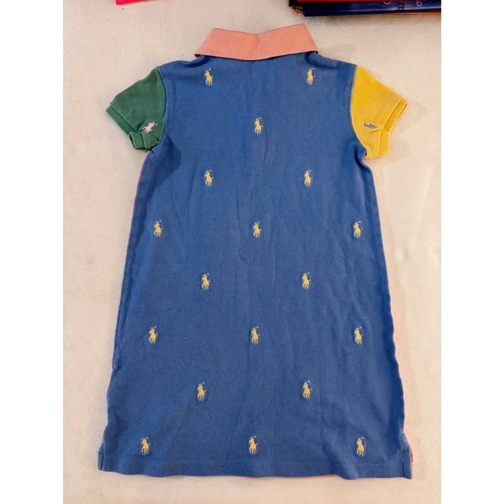 Polo Ralph Lauren Girls Colorblock All-Over Pony Embroidered Polo Dress Size 5